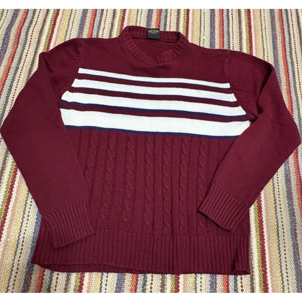 Vintage Striped Cable Knit Sweater Medium Chunky Preppy Grandmacore Emo $0 Ship
